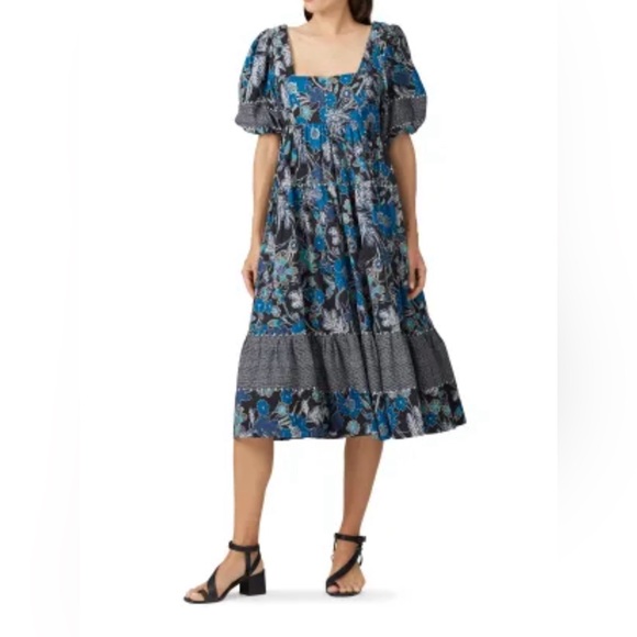 Ulla Johnson Dresses & Skirts - Ulla Johnson $495 Floral Nora Blue Puff Sleeve Dress Size Small